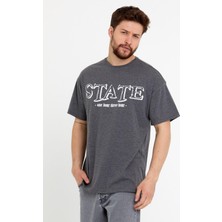Polo State Erkek Oversize Baskılı T-shirt Antrasit
