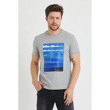 Polo State Erkek Baskılı T-shirt Gri Melanj