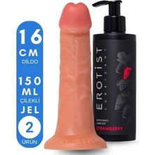 Erotist 16CM Firm Realistic Silicone Dildo Set With Strawberry Lubricating Gel And Adjustable Harness, 6cm Thick, Unisex Pleasure Toy