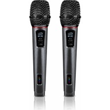 CoverZone Kablosuz UHF Mikrofon Seti El Mikrofonu Dijital Wireless Mikrofon Sistemi 50 Metreye Kadar Çekim Mesafesi Şarj Edilebilir Alıcı ve Mikrofon LCD Ekranlı 6.35mm Bağlantılı | (Çiftli RS-900B)