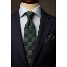 Kravatkolik Yeşil Motif Desen Mendilli Klasik Kravat KK13740