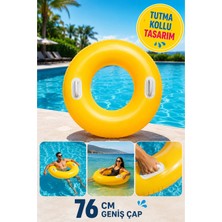 Premini 76 cm Şişme Simit Sarı Renk Deniz Havuz Simidi, Eğlence Için Ideal