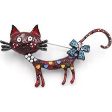 Öfi Süslü Kedi Broş - Kırmızı