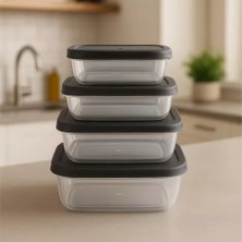 Asude ASD019 Renkli Maya Dikdörtgen 4lü Saklama Kabı Seti 500-900-1500-2400ML Antrasit