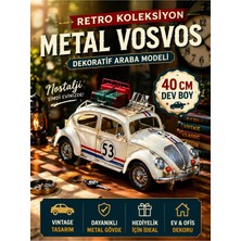 Vintage Metal Vosvos Dekoratif Araba Modeli 40 cm Büyük Boy Valizli Retro Beetle Ev Ofis Dekoru