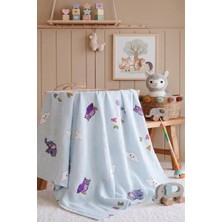 %100 Pamuk 4 Katlı Müslin Bebek Örtüsü 80X85 cm -Fil Desenli Yıkanmış Bebek Battaniyesi