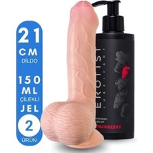 Erotist 21.5cm Double Layer Uncircumcised Thick Silicone Dildo Set With Strawberry Lubricating Gel, Unisex Pleasure Toy