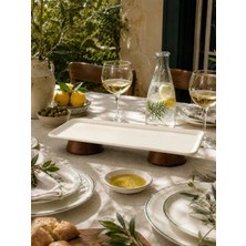 Beige & Stone Dikdörtgen Çift Ahşap Ayaklı Sunum Tabağı 33 cm Pasta Meyve Servis Sunum Standı