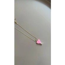 Öfi Mineli Kalp Kolye - Pembe