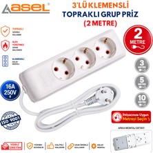 Asel 3'lü Topraklı Grup Priz Uzatma Kablosu 2 Metre