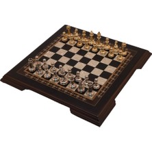 Helena Wood Art Flat Ayaklı Satranç Takımı / Metal Figürlü - Siyah