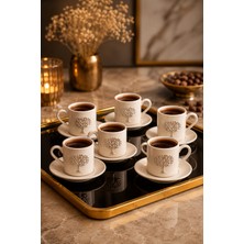 Yzhome 6 Kişilik 12 Parça Porselen Hayat Ağacı Platin Gümüş Kabartma Motif Kahve Fincan Takımı 100 ml