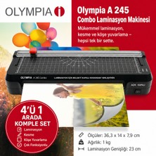 Olympia A 245 Combo A4 Laminasyon Makinesi 4’ü 1 Arada – Sıcak & Soğuk, Kesme Aparatlı, 15’li Poşet Hediyeli