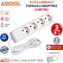Asel 4'lü Topraklı Grup Priz Uzatma Kablosu 3 Metre