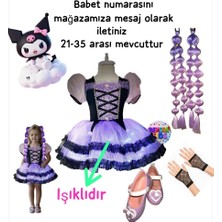 Kuromi Işıklı Kostüm Elbise Kuromi Saç Kuromi Babet Kuromi Eldiven Doğum Günü Hediye Seti