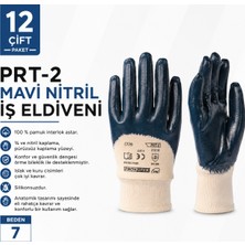 12 Çift - Prokotek Prt-2 Mavi Nitril Iş Eldiveni No:7 - 3/4 Nitril Kaplama, Pamuk Astarlı, Pürüzsüz Yüzey