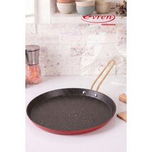 EVREN MUTFAK 24 cm Kırmızı Kısa Kenarlı Krep Tava, Non-Stick Krep Omlet Tavası (Çelik Çubuk Kulp)