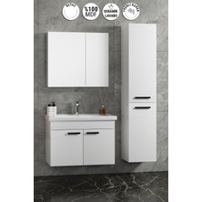 Özceden Çiğdem Kulplu 80+35 cm Beyaz Mdf Seramik Lavabolu Asma Banyo Dolabı Takımı