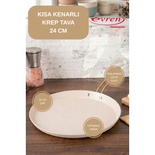 EVREN MUTFAK 28 cm Gold Stone Kısa Kenarlı Krep Tava, Non-Stick Krep Omlet Tavası (Çelik Çubuk Kulp)