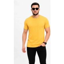 Etiler Collection Erkek Basic Tişört Bisiklet Yaka Kısa Kol Günlük Yazlık Slim Fit T-Shirt - Sarı