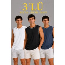 Etiler Collection Erkek 3’lü Kolsuz Sporcu Atlet Seti Yazlık Bisiklet Yaka - Siyah, Beyaz, Indigo