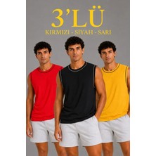 Etiler Collection Erkek 3’lü Kolsuz Sporcu Atlet Seti Yazlık Bisiklet Yaka - Siyah, Kırmızı, Sarı