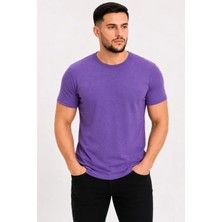 Etiler Collection Erkek Basic Tişört Bisiklet Yaka Kısa Kol Günlük Yazlık Slim Fit T-Shirt - Mor