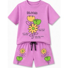 Yiğit Butik Kız Çocuk Bloom Baskılı Şortlu Takım Yazlık Çiçek Desenli Alt Üst Ikili Takım