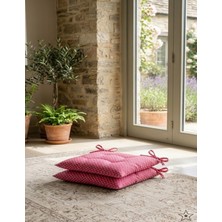 Erca Home Tekstil Ürünleri Boncuk Elyaf Dolgulu Ranforce Pamuklu Kumaş 2 Adet Bağcıklı Sandalye Minderi 40 x 40 Pembe Puantiyeli