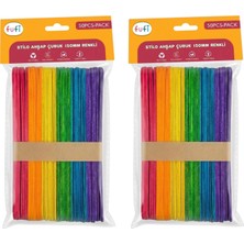 Fufi Ahşap Dil Çubuğu Renkli ( 2pakette 100 Adet )