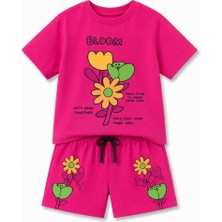 Yiğit Butik Kız Çocuk Bloom Baskılı Şortlu Takım Yazlık Çiçek Desenli Alt Üst Ikili Takım