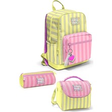 Coral High Pembe Sarı Çizgi Desenli 3’lü Okul Çanta Seti SET0133223