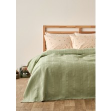 Bella Maison %100 Pamuk Daisy Çift Kişilik Pike Takımı Yeşil 200x220 cm 3 Parça Çiçek Desenli