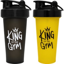 Cool Plastik King Of The Gym Shaker 650 ml Ölçekli ve Sızdırmaz Kapaklı Protein Shaker 2\'li Set (Siyah+Sarı)