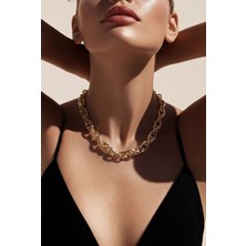 Lykos Kalın Burgu Model Gold Renk 60 cm Kadın Kolye - 14K Altın Rengi Kaplama