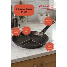 EVREN MUTFAK 3 Gözlü Tava 24 Cm, Yumurta Omlet Krep 3 Bölmeli Non-Stick Tava
