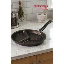 EVREN MUTFAK 3 Gözlü Tava 24 Cm, Yumurta Omlet Krep 3 Bölmeli Non-Stick Tava