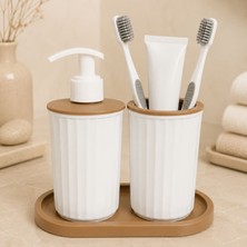 LE Paris 3 Parça Banyo Seti Modern Çizgili Tasarım | Sıvı Sabunluk | Diş Fırçalık | Organizer