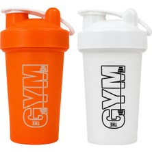Cool Plastik Gym Shaker 550 ml Ölçekli ve Sızdırmaz Kapaklı Protein Shaker 2\'li Set (Turuncu+Beyaz)
