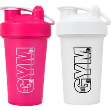 Cool Plastik Gym Shaker 550 ml Ölçekli ve Sızdırmaz Kapaklı Protein Shaker 2\'li Set (Pembe+Beyaz)