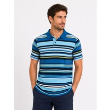 Etiler Collection Erkek Çizgili Polo Yaka Tişört Kısa Kol Yazlık T-Shirt Regular Fit - Mavi