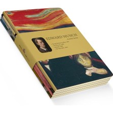 Die Grup Anxiety Series - A5, Edward Munch 4'lü Defter Seti I, Çizgisiz, Toplam 256 Sayfa, Her Biri 64 Sayfa, Tel Dikiş, Esnek Kapak, Oval Kenar, Tuval Doku, 60 Gram, Sarı Krem Renk, Çok Renkli