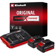 Die Grup Orijinal Einhell Power X-Change Başlangıç Kiti Akü ve Şarj Cihazı (Li-Ion, 18 V, 2 x 4.0 Ah Akü ve Twincharger Şarj Cihazı, Tüm Power X-Change Cihazları ile Uyumlu) - 4512112