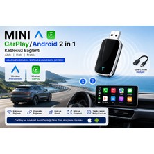 Kenly Kablosuz Apple Carplay & Android Auto Adaptörü Mini 2'si 1 Arada USB Type-C Otg Destekli Wireless Dönüştürücü