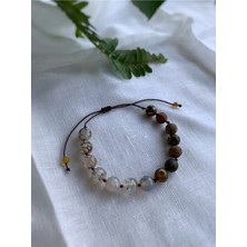 Atölye Merdiven Unisex Tibet Akiği ve Beyaz Akik Taşlı Doğaltaş Bileklik