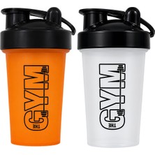 Cool Plastik Gym Shaker 550 ml Ölçekli ve Sızdırmaz Kapaklı Protein Shaker 2\'li Set (Turuncu+Şeffaf)