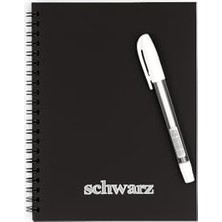 Die Grup Siyah Spiralli Defter, A5 Çizgisiz Premium Not Defteri, 1 Adet Hediye Beyaz Jel Kalem, Ofis ve Okul Için Şık Tasarım, Yazı Yazma, Çizim, Not Tutma Için Mükemmel Hediye Seti