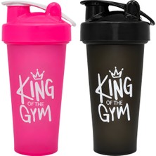 Cool Plastik King Of The Gym Shaker 650 ml Ölçekli ve Sızdırmaz Kapaklı Protein Shaker 2\'li Set (Pembe+Siyah)