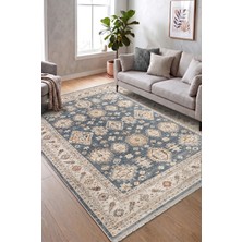 Colore Home Retro Mavi Etnik Desen Vintage Dokuma Salon Halısı