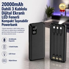 Hızlı Store Powerbank 20000mAh Dahili 3 Kablolu Dijital Ekranlı LED Fenerli Kompakt Taşınabilir Şarj Cihazı